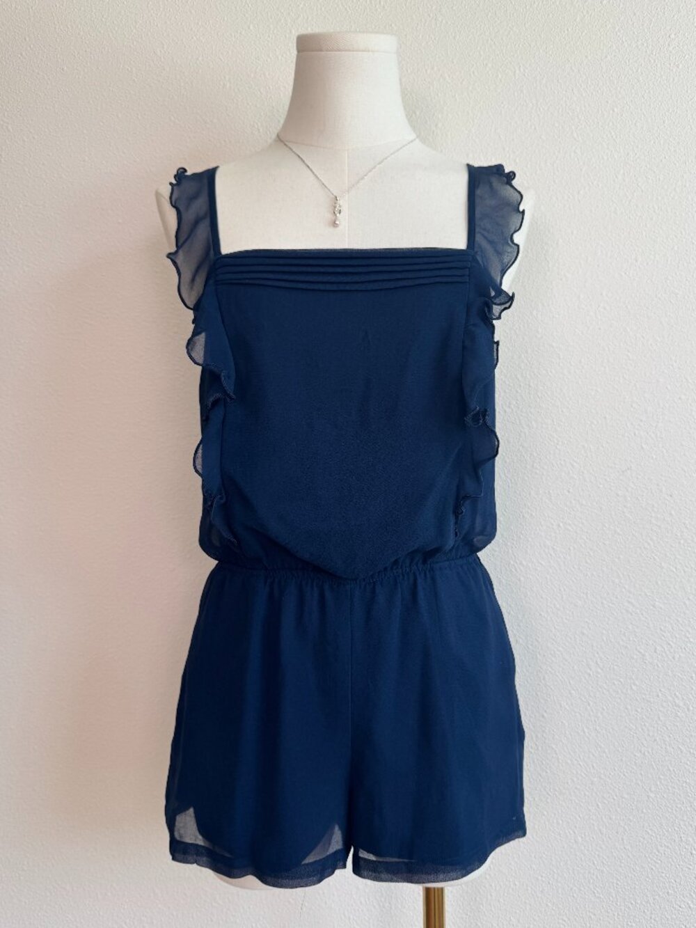 Princess Vera Wang Navy Chiffon Romper Ruffle Trim Sleeveless